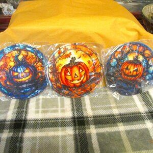 H334-NIP Bootastic 6" Hanging Stained Glass Acrylic Pumpkin Suncatchers
